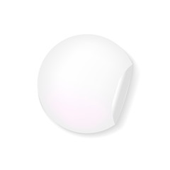 Vector circle shape white sticker isolated on white background, adhesive paper, round shape with a folded corner.