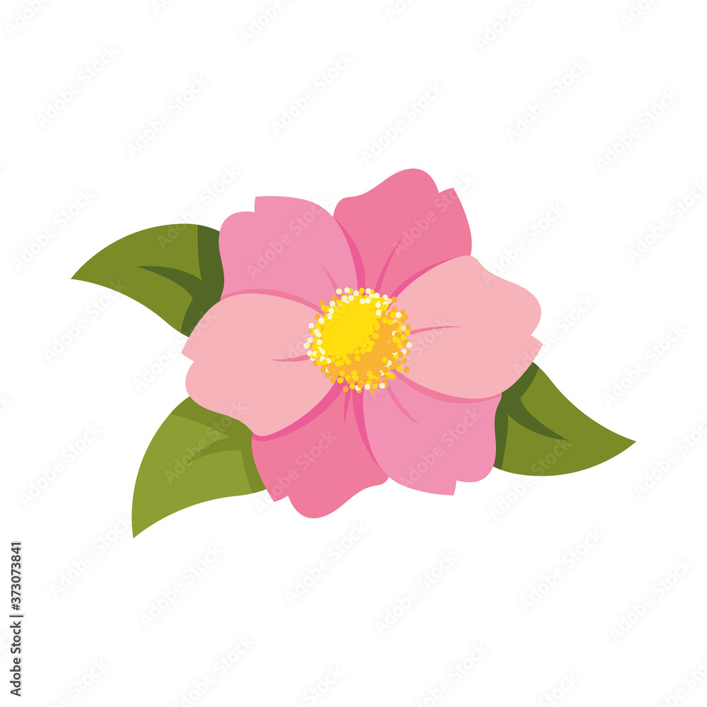 Sticker pink flower with leaves vector design