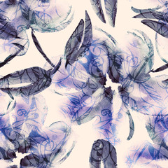 Floral Seamless Pattern. Watercolor Illustration. Hand Painted Background.