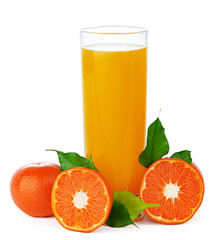 Fresh orange juice in glass isolated on white