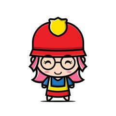 kawaii firefighter character design illustration