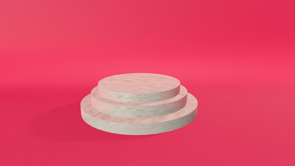 3D Render Marble podiums pastel on pink background. Abstract minimal scene with geometrical. Scene to show cosmetic products presentation. Mock up design empty space. Showcase, shopfront, display case