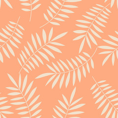 Fototapeta na wymiar Palm leaves seamless vector pattern. Minimal floral background. Exotic tropical plant leaf print illustration. Summer jungle print. Leaves of palm tree on paint lines.