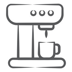 Coffee maker machine icon in doodle style, coffee dispenser editable vector 
