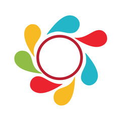 Red circle. water drops. concept background design. digital illustration.