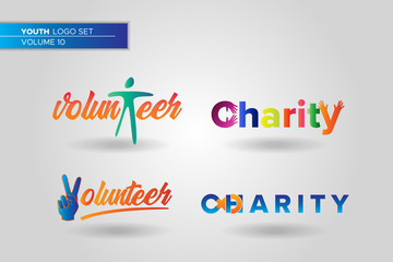 Youth Social Activities Logo Set Template. Volunteer. Charity