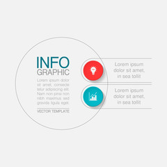 Vector infographic template, circle with 2 steps or options. Data presentation, business concept design for web, brochure, diagram.