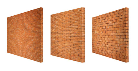 set perspective isolated wall of red color ,brick wall texture red or orange for background , Mon brick wall..