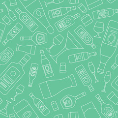 Alcohol drink - Vector background (seamless pattern) of glass, bottle, wine, beer, champagne, whiskey, vodka, cognac and others for graphic design