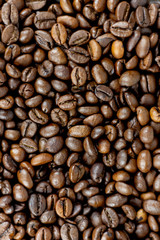 Detail of brown coffee beans seen from above