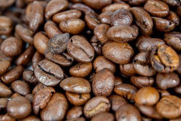 Detail of brown coffee beans