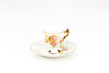 Cup of coffee or porcelain tea on white background