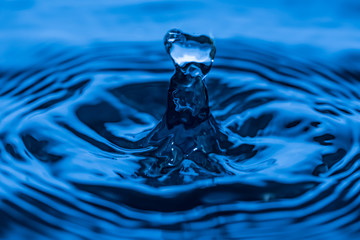 Water droplet splash on blue