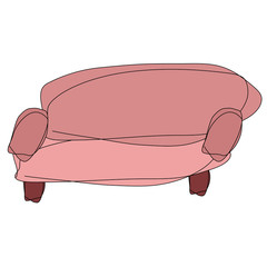 Vector sofa, pink couch for living room , handdrawn