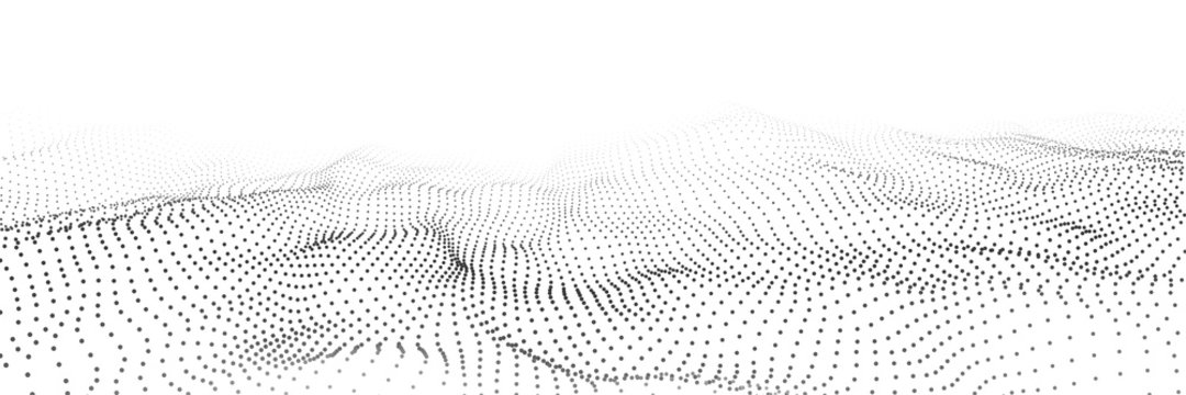 Vector Abstract White Futuristic Background. Big Data Visualization. Digital Dynamic Wave Of Particles.