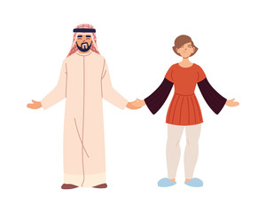 arabish man and woman cartoons vector design