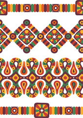 African ethnic mosaic seamless borders set in bright colors