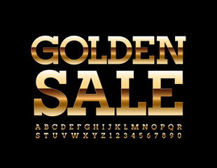 Vector business promo Golden Sale. Premium shiny Font. Elite luxury Alphabet Letters and Numbers set
