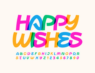 Vector creative greeting card Happy Wisher. Bright decorative Font. Colorful Alphabet Letters and Numbers