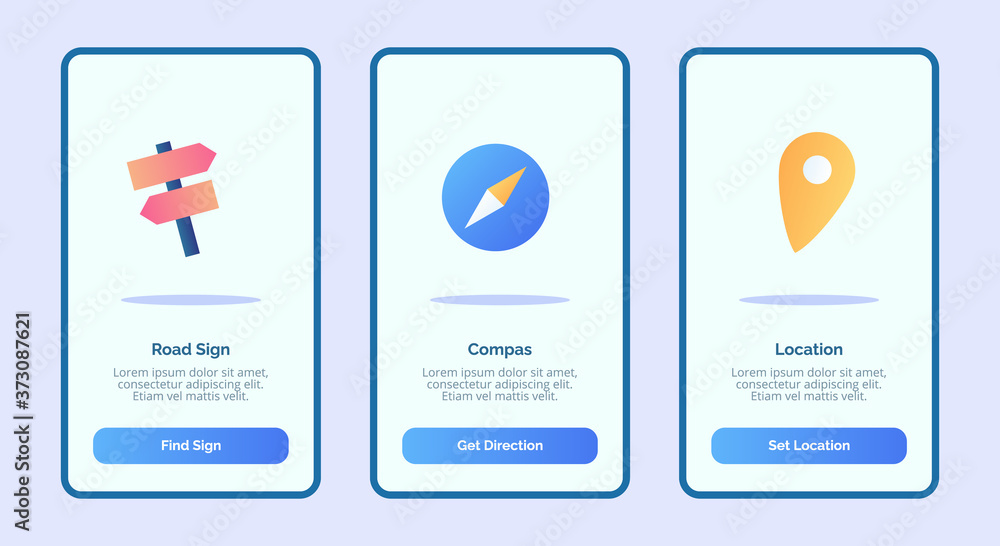 Aufkleber road sign compass location for mobile apps template banner page ui with three variations modern flat