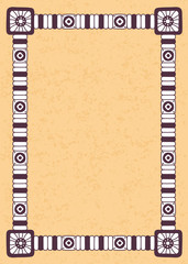 Obraz premium Mosaic African frame on grunge beige background with space for text or photo. For invitations, announcements or photo