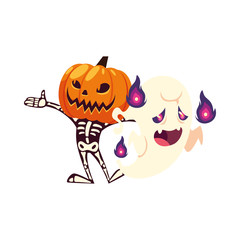 Halloween skull and ghost cartoons vector design