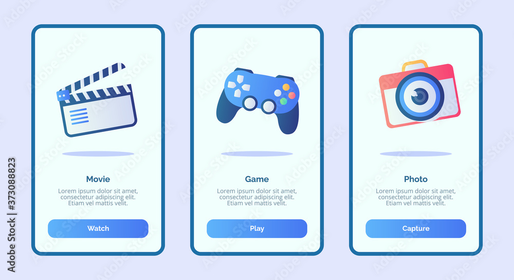 Poster movie game photo for mobile apps template banner page ui with three variations modern flat color sty