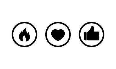 Fire, heart and like sign in circles icon. Social media concept. Vector on isolated white background. EPS 10