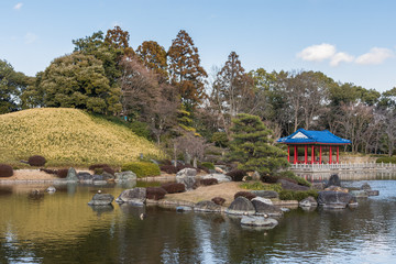 Fototapeta na wymiar Traditional Japanese garden in Sakai city in Osaka prefecture of Japan