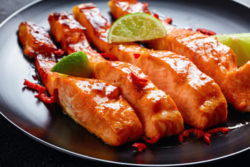 teriyaki salmon fillet baked in an oven