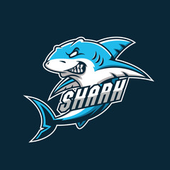 Shark gaming mascot logo in navy background