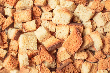 Baked sliced white bread crackers.