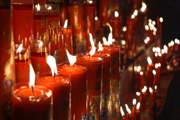28 January 2017, Jakarta, Indonesia: Red Candles at Cin De Yuan Temple, Chinatown, Jakarta,...