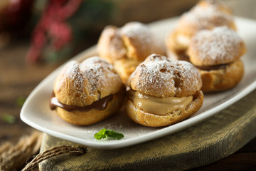 Chocolate and caramel choux pastry