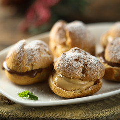 Chocolate and caramel choux pastry