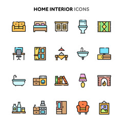 Home Interior Icon Set. Linelo Color Series.