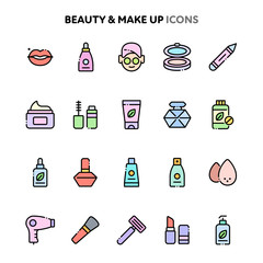 Beauty and Makeup Icon Set. Linelo Color Series.