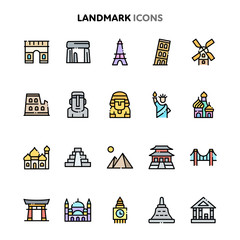 Landmarks Icon Set. Linelo Color Series.