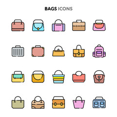 Bags Icon Set. Linelo Color Series.