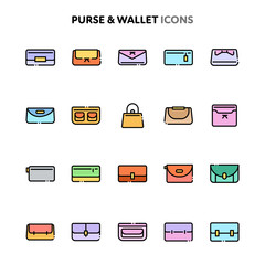 Purse & Wallet Icon Set. Linelo Color Series.