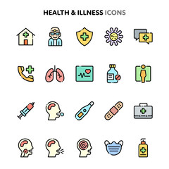 Health & Illness Icon Set. Linelo Color Series.