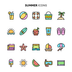 Summer Icon Set. Linelo Color Series.
