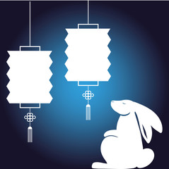 white rabbit with lanterns of happy mid autumn festival vector design
