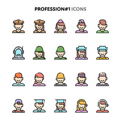 Profession Icon Set. Linelo Color Series.