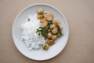 spicy meatball fried on hot rice