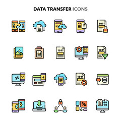 Data transfer Icon Set. Linelo Color Series.