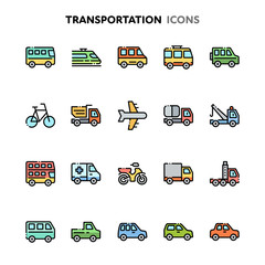 Transportation Icon Set. Linelo Color Series.