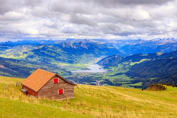 View from Mount Rigi (also known as Queen of the Mountains), a mountain massif of the Alps, Central Switzerland.