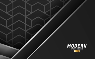 black paper cut background. Abstract realistic layered paper cut decoration textured with silver geometric pattern. 3d backdrop. Vector illustration. Cover layout template. Material design concept