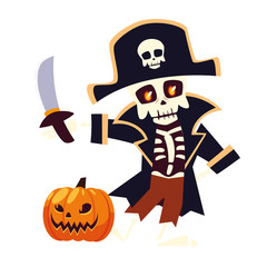 Halloween skull pirate cartoon with pumkin vector design
